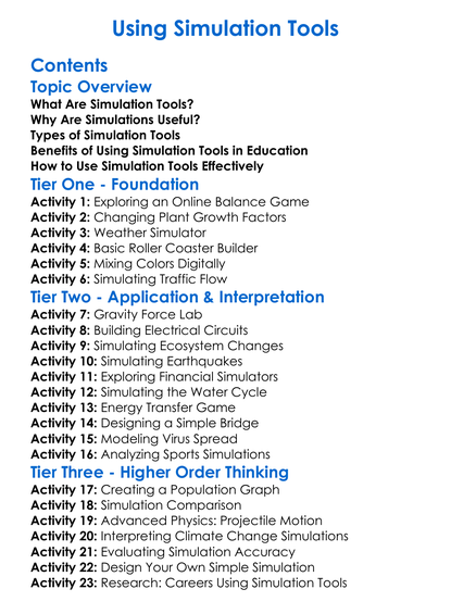 Using Simulation Tools Worksheet Activity Booklet