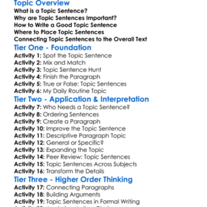 Using Topic Sentences Worksheet Activity Booklet