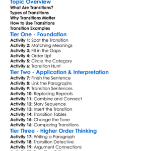 Using Transitions In Writing Worksheet Activity Booklet