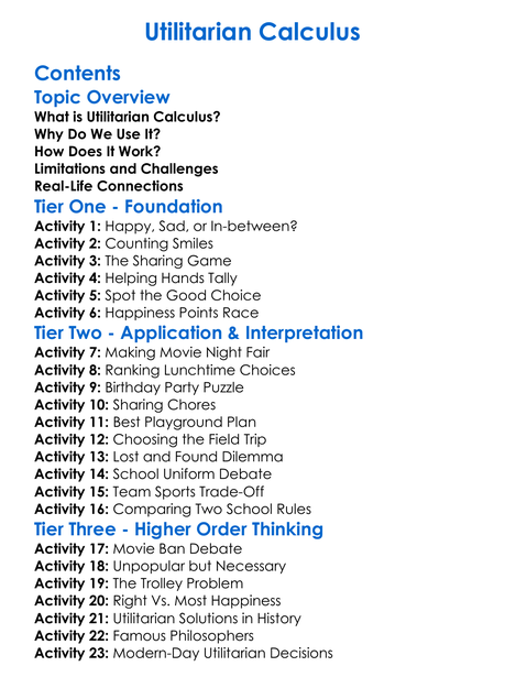 Utilitarian Calculus Worksheet Activity Booklet