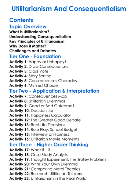 Utilitarianism And Consequentialism Worksheet Activity Booklet