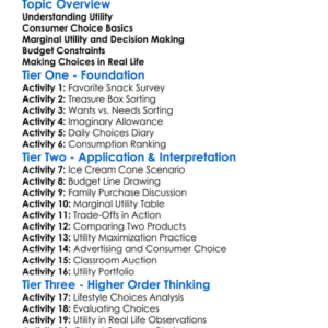 Utility And Consumer Choice Worksheet Activity Booklet