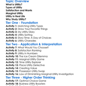 Utility And Satisfaction Worksheet Activity Booklet