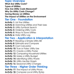 Utility Costs Worksheet Activity Booklet