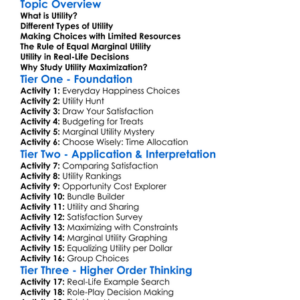 Utility Maximization Worksheet Activity Booklet