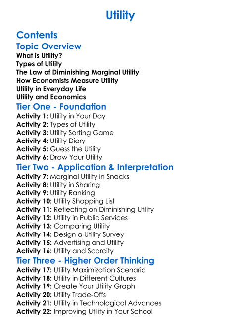 Utility Worksheet Activity Booklet
