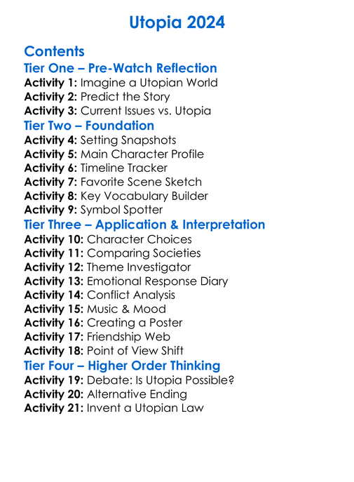 Utopia 2024 Worksheet Activity Booklet