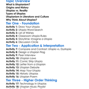 Utopianism Worksheet Activity Booklet