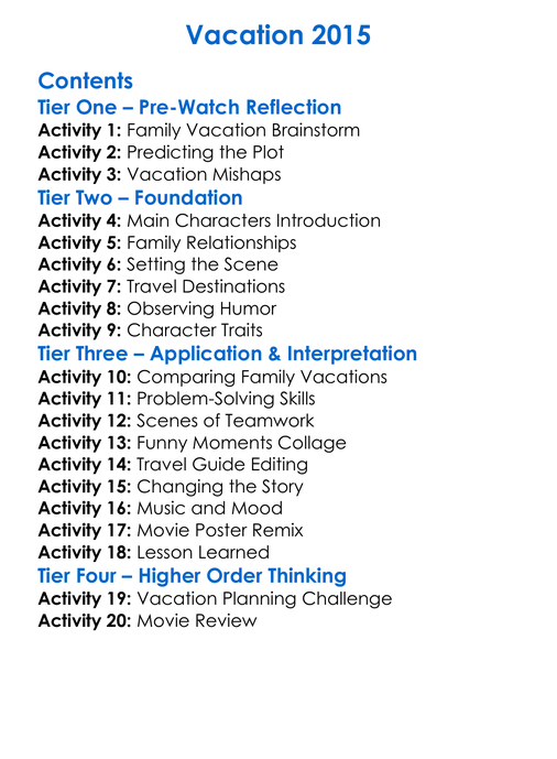 Vacation 2015 Worksheet Activity Booklet