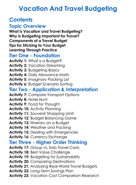 Vacation And Travel Budgeting Worksheet Activity Booklet