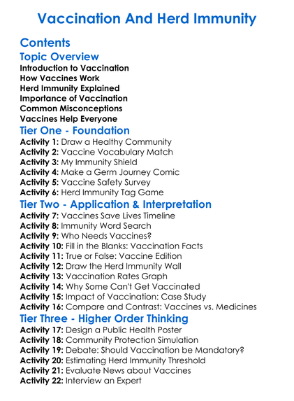 Vaccination And Herd Immunity Worksheet Activity Booklet