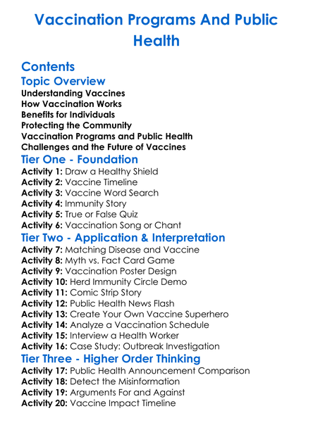 Vaccination Programs And Public Health Worksheet Activity Booklet