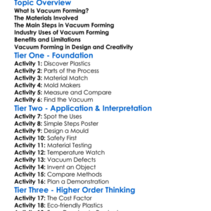 Vacuum Forming Worksheet Activity Booklet