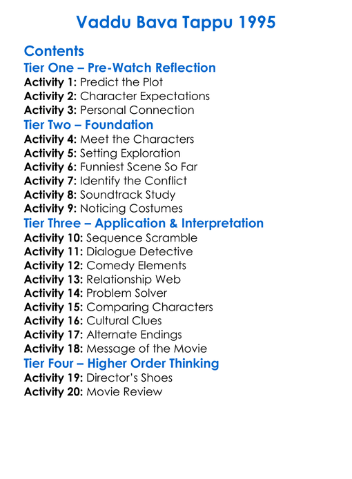 Vaddu Bava Tappu 1995 Worksheet Activity Booklet