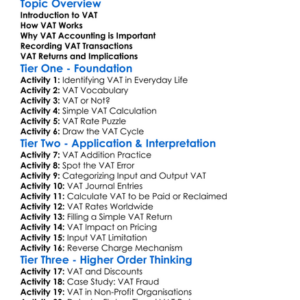 Value Added Tax Vat Accounting Worksheet Activity Booklet