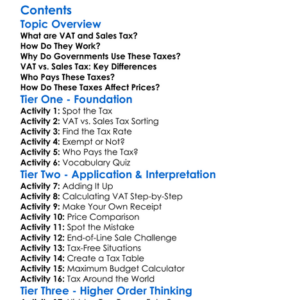 Value Added Tax Vat And Sales Tax Worksheet Activity Booklet