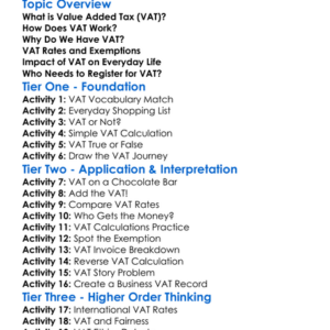 Value Added Tax Vat Basics Worksheet Activity Booklet