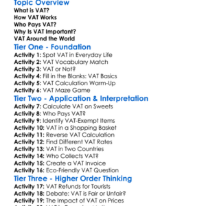 Value Added Tax Vat Worksheet Activity Booklet