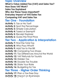Value Added Tax Vatsales Tax Worksheet Activity Booklet
