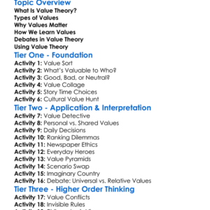 Value Theory Worksheet Activity Booklet