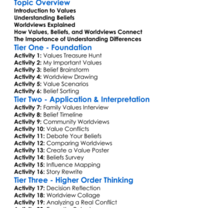 Values Beliefs And Worldviews Worksheet Activity Booklet