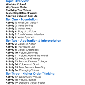 Values Clarification Worksheet Activity Booklet