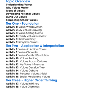 Values Worksheet Activity Booklet