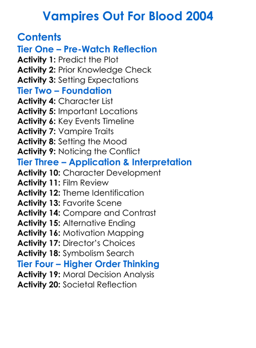 Vampires Out For Blood 2004 Worksheet Activity Booklet