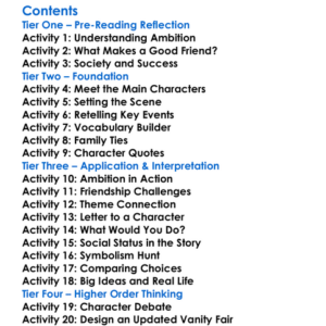 Vanity Fair William Makepeace Thackeray Worksheet Activity Booklet