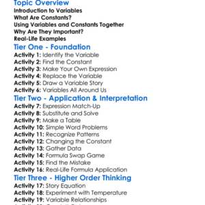 Variables And Constants Worksheet Activity Booklet