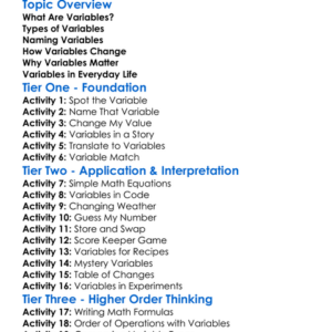 Variables Worksheet Activity Booklet
