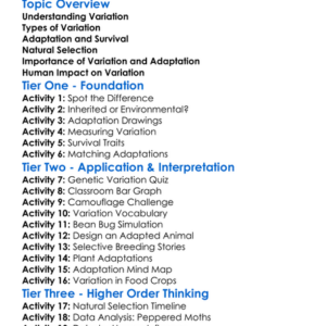 Variation And Adaptation Worksheet Activity Booklet