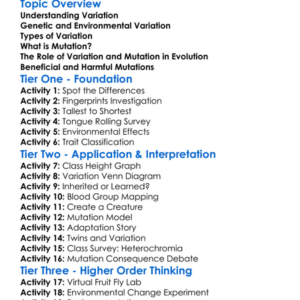 Variation And Mutation Worksheet Activity Booklet