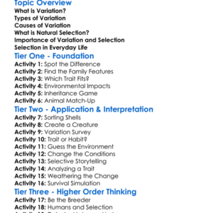 Variation And Selection Worksheet Activity Booklet