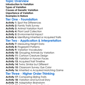 Variation In Living Organisms Worksheet Activity Booklet