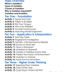 Variation Within Species Worksheet Activity Booklet