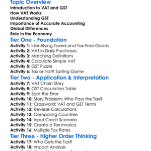 Vat And Gst Accounting Worksheet Activity Booklet