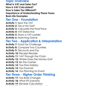 Vat And Sales Tax Worksheet Activity Booklet