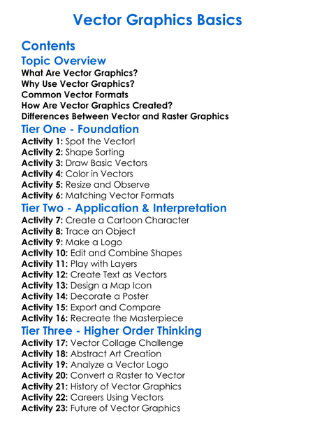Vector Graphics Basics Worksheet Activity Booklet