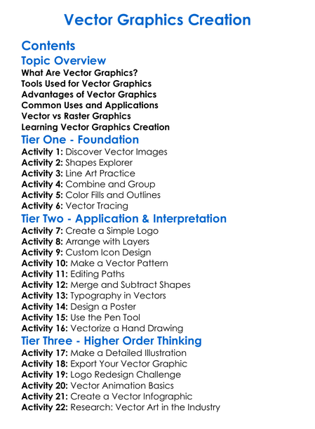 Vector Graphics Creation Worksheet Activity Booklet