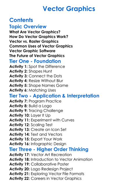 Vector Graphics Worksheet Activity Booklet