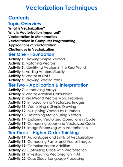 Vectorization Techniques Worksheet Activity Booklet
