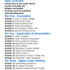 Vedic Period Worksheet Activity Booklet