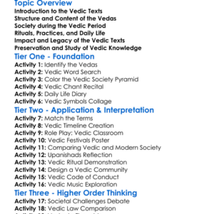 Vedic Texts And Society Worksheet Activity Booklet