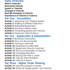 Velocity Worksheet Activity Booklet