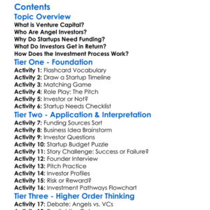 Venture Capital And Angel Investment Worksheet Activity Booklet
