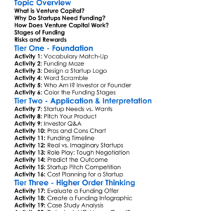 Venture Capital And Funding Worksheet Activity Booklet