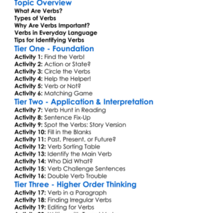 Verb Identification Worksheet Activity Booklet
