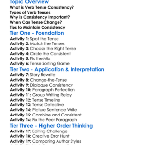Verb Tense Consistency Worksheet Activity Booklet