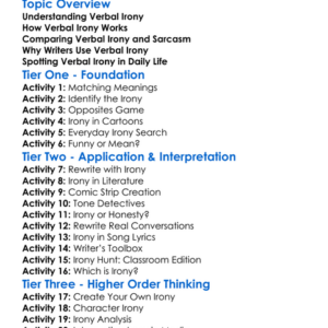 Verbal Irony Worksheet Activity Booklet